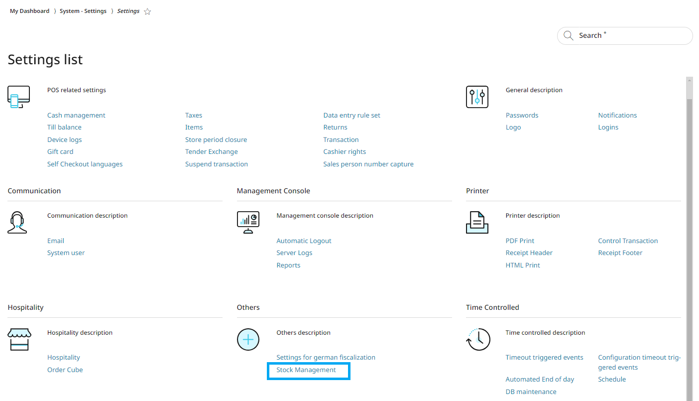 Setting up a notification in the System settings about low on stock items 