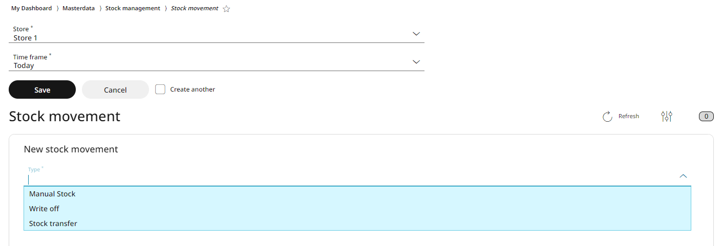 When adding new stock movement, select the type