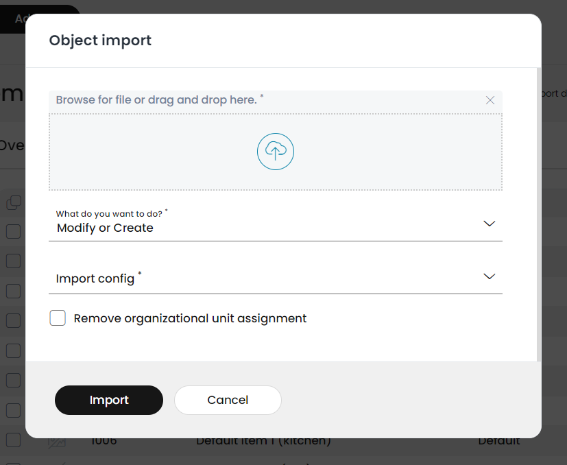 The object import form